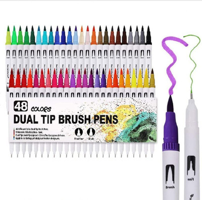 sabahz 48 Colors Dual Tip Brush Art Markers dual tip Nib Sketch Pens(Set of 48, Multicolor)