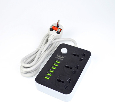 WunderVoX 6 USB Universal Power Strip Desktop Extension Cord Socket for Home Office Phone 3  Socket Extension Boards(Grey, 2 m, With USB Port)