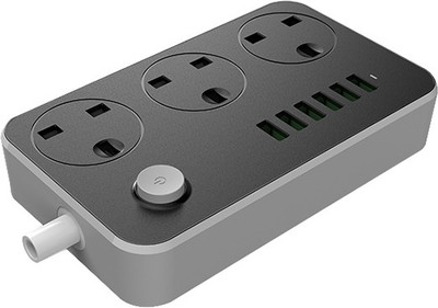 WunderVoX Power Strip Surge Protector with 3 Universal International Socket & Smart 6 USB 3  Socket Extension Boards(Grey, 2 m, With USB Port)