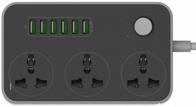 WunderVoX Universal 6 USB Type A 3.4A Charger with 3 Power Sockets 3  Socket Extension Boards(Grey, White, 2 m, With USB Port)