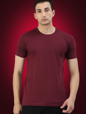 UNSULLY Solid Men Round Neck Maroon T-Shirt