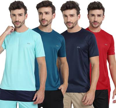 FTX Solid Men Round Neck Multicolor T-Shirt