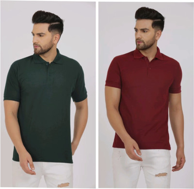 JMP Solid Men Polo Neck Multicolor T-Shirt
