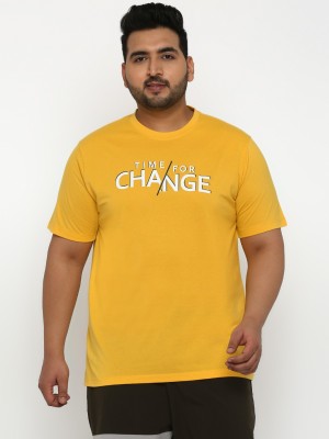 YUUKI Typography Men Round Neck Yellow T-Shirt