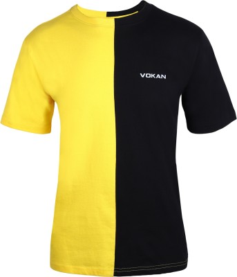 Vokan Colorblock Men Round Neck Black, Yellow T-Shirt