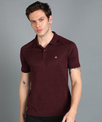 Adrenex Self Design Men Polo Neck Maroon T-Shirt