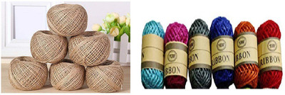 Craftwings Natural Colorful Jute & Brown Jute Rope for Decoration, Craft Gift Wrap Pack Of 12 Thread(10 m Pack of12)