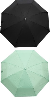 Bizarro.in 3 Fold Straight Handle Solid Foldable Outdoor Umbrella For Girls,Women,Men,Boys Umbrella(Black, Green)