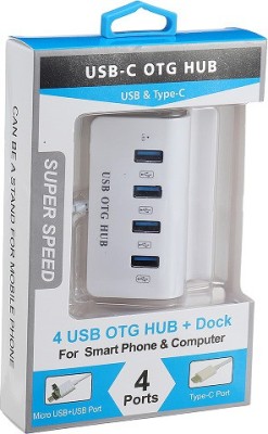 Gabbar ™4 Port Hub 2 In 1 USB 3.0 OTG Cable Adapter Micro USB HUB Extension Adapter type-c Hub Multifunctional Mobile Phone Holder Usb 2.0 Hub USB Charger, Card Reader, USB Mouse, USB Cable, USB Fan(White)