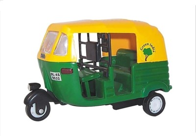 Shree Jee CENTY CNG AUTO RICKSHAW PULL BACK ACTION TOY FOR KIDS (PACK OF 1)(YELLOW GREEN, Pack of: 1)