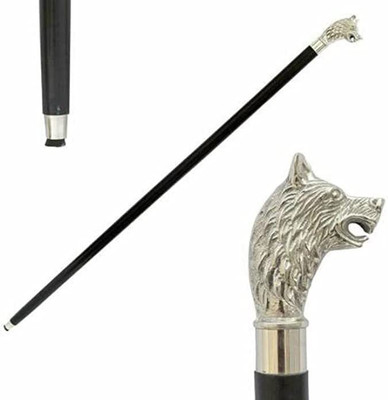 EBULL Wolf Brass Handle Walking Stick Foldable Wooden Walking Stick Set Of 2 Walking Stick