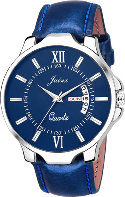 JAINX Day & Date Blue Dial Blue Leather Strap Analog Watch  - For Men
