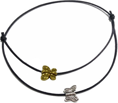 Gurjari Jewellers Black Thread Anklet with Oxidised Gold + sliver BUTERFLY for Girls/nazariya Cotton Dori Anklet