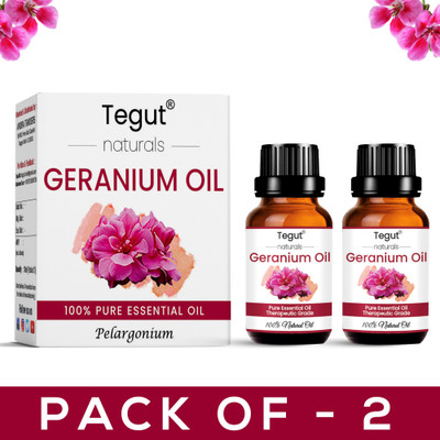 Tegut Geranium Essential Oil For Skin, Hair, Face, Acne Care, Pure, Natural And Undiluted Therapeutic Grade Essential Oil (10 ml) (Pack of 2)(10 ml)