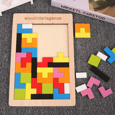 GREEN WAY Tetris Puzzles for Kids , Wood Intelligence Brain Games Building Blocks 40 Pcs(Multicolor)