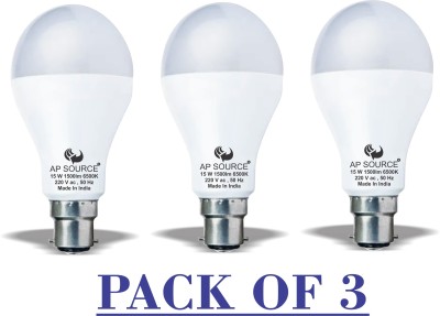 AP Source 15 W Round B22 LED Bulb(White, Pack of 3)