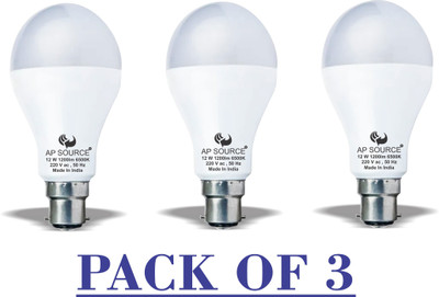 AP Source 12 W Basic Round B22 LED Bulb(White, Pack of 3)