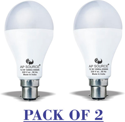 AP Source 12 W Basic Round B22 LED Bulb(White, Pack of 2)