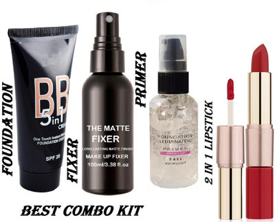 KAIASHA makeup kit THE MATTE MAKE ER BB 5 IN 1 FOUNDATION CREAM Matte Lipstick Makeup and Lip Gloss PRIMER FACE MAKEUP(4 Items in the set)