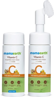 Mamaearth Vitamin C Foaming  with brush, Combo Pack with Refill Face Wash(300 ml)