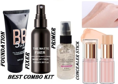 KAIASHA PROFESSIONAL MAKEUP BB 5 IN 1 FOUNDATION THE MATTE MAKEUP FIXER PRIMER ILLUMINATING FACE MAKEUP Contour Stick Concealer(4 Items in the set)