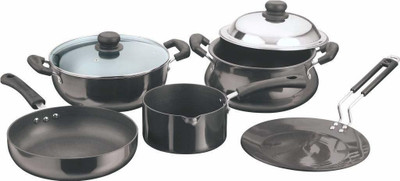 VINOD Black Pearl Plus Hard Anodised Cookware Set of 5- 24 cm Deep Kadai with lid Induction Bottom Cookware Set(Hard Anodised, 1 - Piece)