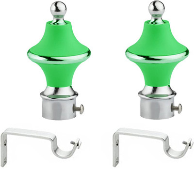 Crezx Green, Silver Curtain Knobs, Rod Rail Bracket Metal(Pack of 4)