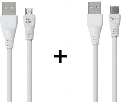 Larecastle USB Type C Cable 2 A 1 m Fast Charging Combo Micro USB + Type C Data Cable(Compatible with All Android Mobiles, White, Pack of: 2)