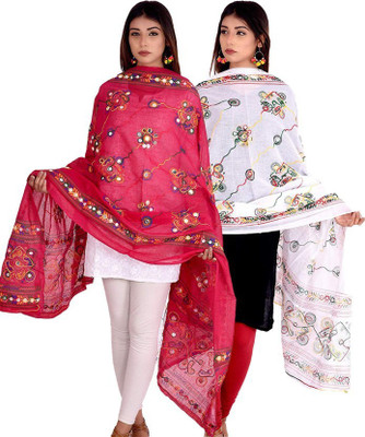 WaheguruFabrics Cotton Blend Embroidered Women Dupatta