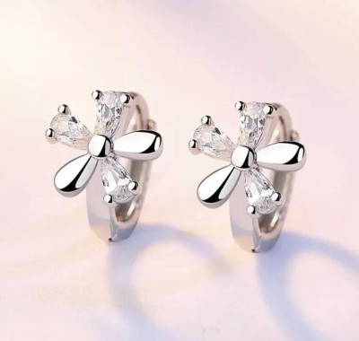 MYKI Classic Cubic Zircon Flower Hoop Earring For Women & Girls Swarovski Zirconia Sterling Silver Stud Earring