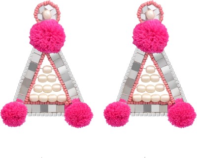 HILLS & MILES Hills & Miles Designer Handmade Mirror PomPom Pink Earrings For Women and Girls Fabric Drops & Danglers