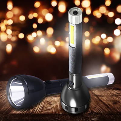 iDOLESHOP Lithium Battery Long Range Led Torch With COB Light Rechargeable With 2400mAh 8 hrs Torch Emergency Light(Dark Black)