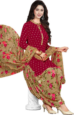 Siril Crepe Floral Print, Geometric Print, Printed Kurta & Patiyala Material