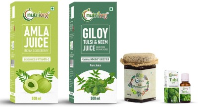 Nutriorg Amla Juice 500 ml, Giloy Neem Tulsi 500 ml, Chyawanprash 250g , Tulsi Ark 30 ml Combo(1280 ml)