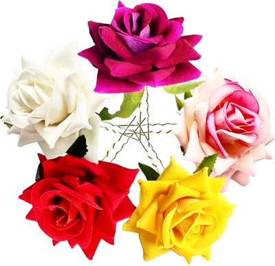 Fascinating Multi color_rose pin with bag Hair Pin(Multicolor)