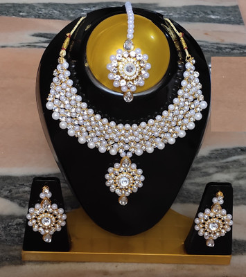 Arya enterprises Alloy Gold-plated White, Gold Jewellery Set(Pack of 1)