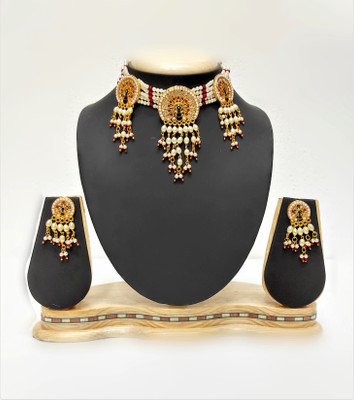 BHURIYA Alloy Gold-plated Red, White Jewellery Set(Pack of 1)