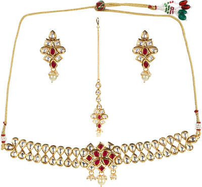 Voylla Brass Gold-plated Gold, White, Red Jewellery Set(Pack of 1)