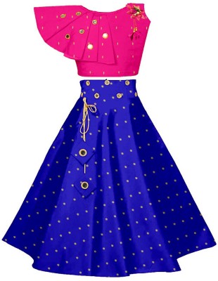 LIZUL Girls Lehenga Choli Ethnic Wear Self Design Lehenga & Crop Top(Blue, Pack of 1)