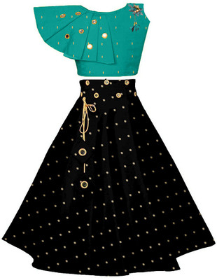 Jay Nagnath fab Indi Girls Lehenga Choli Ethnic Wear Embellished Lehenga & Crop Top(Green, Pack of 1)