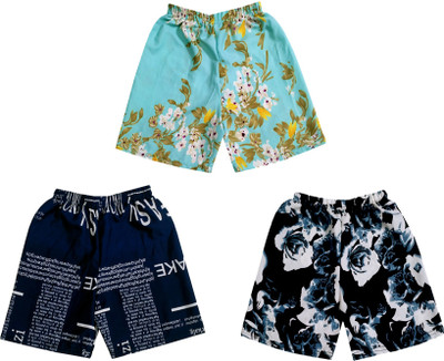 KAVYA Short For Girls Casual Floral Print Crepe(Multicolor, Pack of 3)