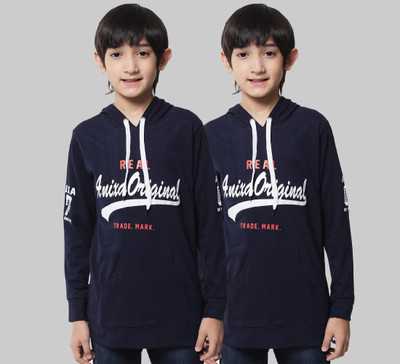 ANIXA Boys Typography Cotton Blend Regular T Shirt(Blue, Pack of 2)