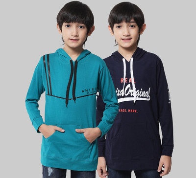 ANIXA Boys Printed Cotton Blend Regular T Shirt(Blue, Pack of 2)