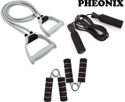 Pheonix Combo Of Double Toning Tube With Skipping Rope And 2 Foam Hand Gripper Fitness Accessory Kit Kit