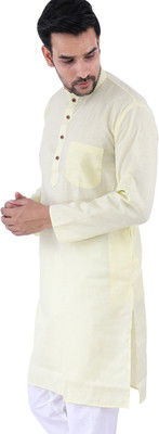 Sadree Men Solid Asymmetric Kurta(Yellow)
