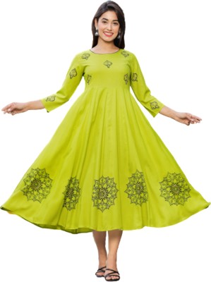 NeeraFashion Women Printed Anarkali Kurta(Light Green)