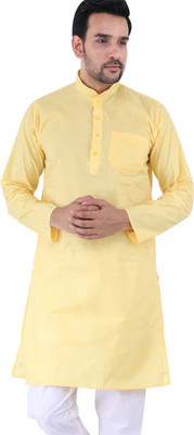 Sadree Men Solid Straight Kurta(Yellow)