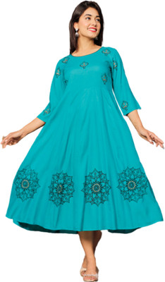 NeeraFashion Women Printed Anarkali Kurta(Green)