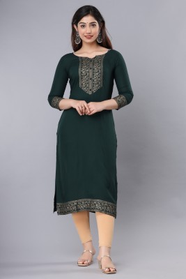 Veny Women Printed Straight Kurta(Green)