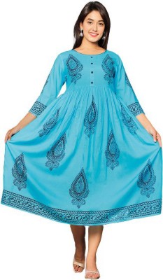 NeeraFashion Women Printed Anarkali Kurta(Light Blue)